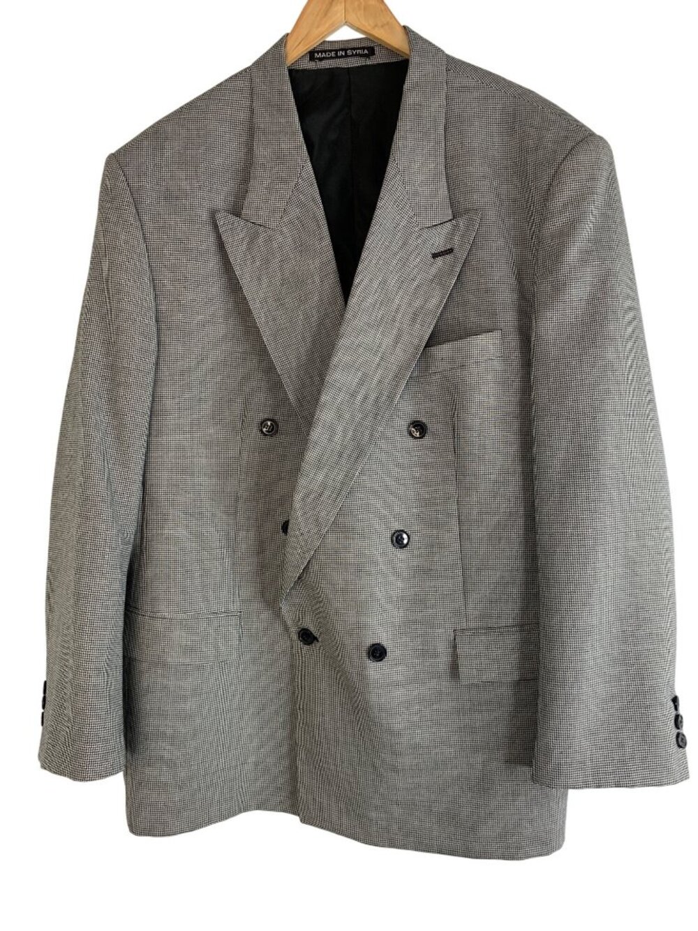 Giorgio Cosani Mens Vintage 80s Houndstooth Double-Breast Blazer 46R Peak Lapel